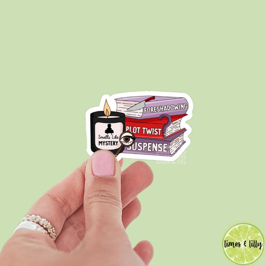 Smells Like Mystery Candle Book Stack Vinyl Sticker| Bookish Stickers | Kindle Stickers | Laptop Sticker | Water Bottle Sticker