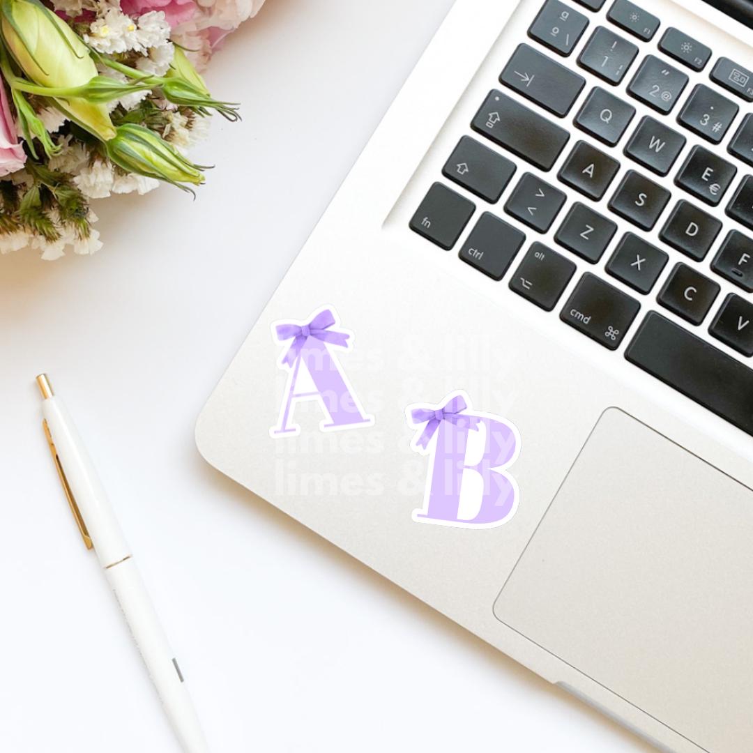 Custom Monogram Initial Letter Coquette Purple Bow Vinyl Sticker | Girly Sticker | Kindle Stickers | Cute Stickers | Water Bottle Sticker |