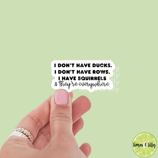 I Don’t Have Ducks, I Don’t Have Rows, I Have Squirrels and They’re Everywhere Quote Sticker | Kindle Stickers | Sticker Quote | Funny |