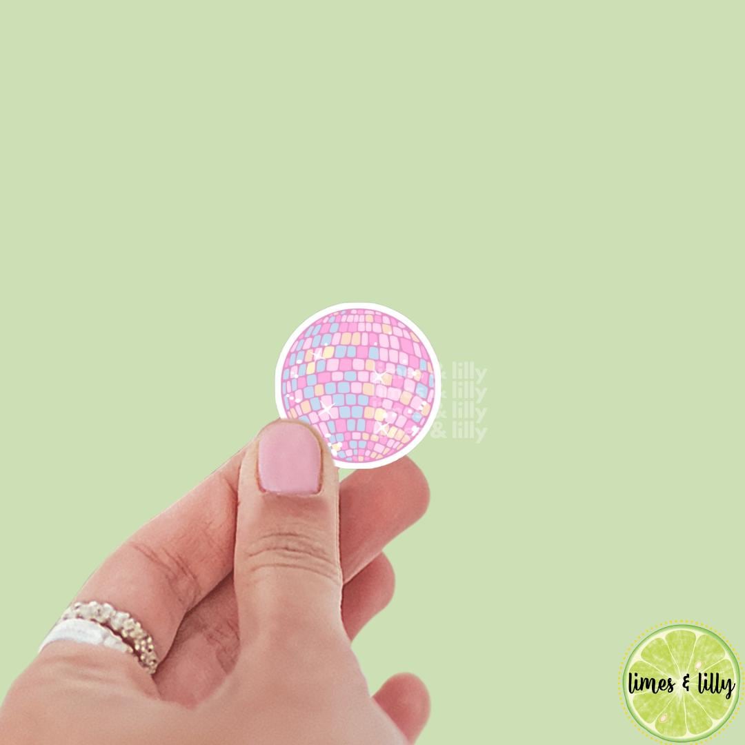 Pink and Purple Disco Ball Vinyl Sticker | bookish stickers | kindle stickers | laptop |water bottle | retro | trendy stickers