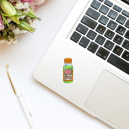 Mental Detox in a Bottle Medicine Brain Funny Sticker | Bookish Stickers | Kindle Stickers | laptop, mental health, neurodivergent