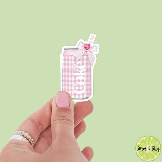Pink Plaid Coquette Diet Cola Vinyl Sticker | Soda Sticker | Girly Sticker | Kindle Sticker | Bookish Stickers | Trendy Stickers | Preppy