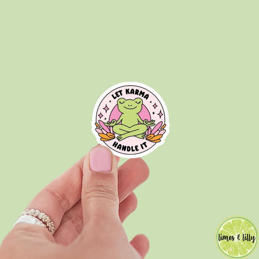 Let Karma Handle It Yoga Zen Frog Vinyl Sticker | Kindle Stickers | Bookish Stickers | Sticker Quote | Book Lover |