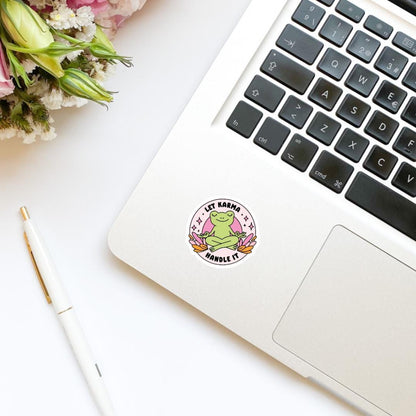 Let Karma Handle It Yoga Zen Frog Vinyl Sticker | Kindle Stickers | Bookish Stickers | Sticker Quote | Book Lover |