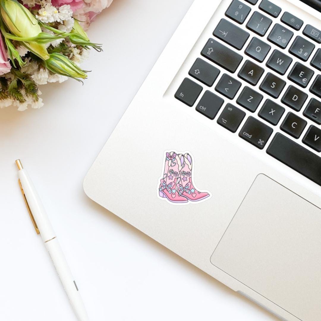 Pink Butterfly Cute Girly Cowgirl Boots vinyl sticker, bookish stickers, kindle, laptop, book stickers, decal, water bottle, western