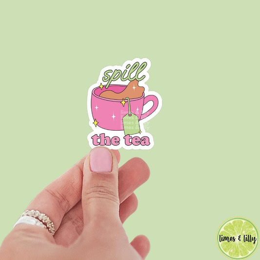 Spill the Tea Vinyl Sticker | Book Sticker | Girly | Water Bottle Sticker | Bookish Stickers | Kindle Stickers | Book Lover | Retro