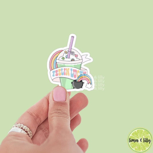 Feeling Lucky Marshmallow Milkshake Vinyl Sticker | St. Patrick’s Day Sticker | Irish Sticker | Kindle Stickers | Water Bottle Sticker |