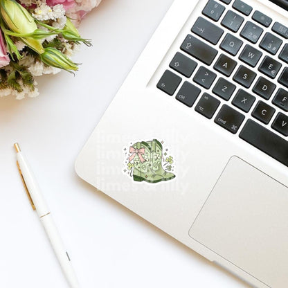 Lucky Coquette Green Cowboy Cowgirl Boots Clover Vinyl Sticker | St. Patrick’s Day Sticker | Irish Sticker | Kindle Stickers | Laptop |