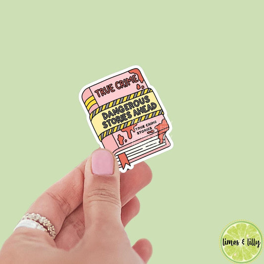 True Crime Dangerous Stories Ahead Caution Tape Thriller Books Vinyl Sticker | Kindle Stickers | Bookish Stickers | Water Bottle Stickers
