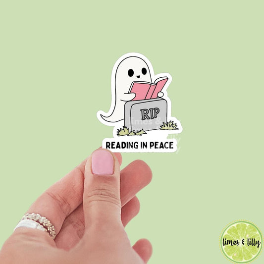 Read in Peace RIP Ghost Reading in Graveyard Book Vinyl Sticker | Water Bottle Sticker | Bookish Stickers | Kindle Stickers