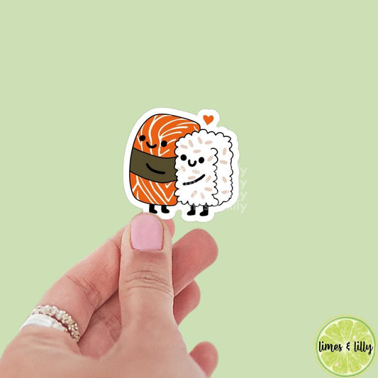 Sushi Friends Hugging Vinyl Sticker | Bookish Stickers | Water Bottle Sticker | Kindle Stickers | Trendy Stickers | Food Stickers
