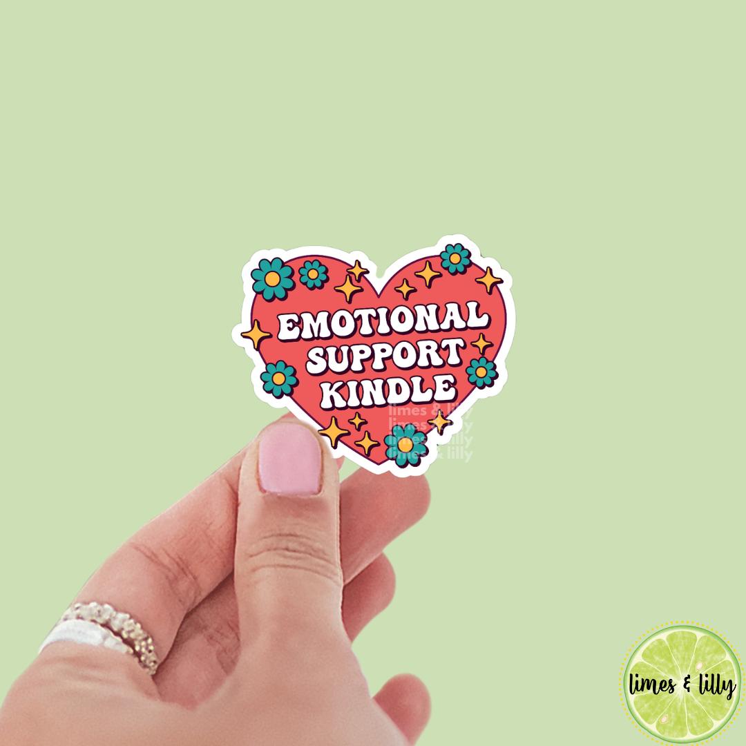Emotional Support Kindle Floral Heart Vinyl Sticker | Bookish Stickers | Kindle Stickers | Trendy Stickers | Cute Stickers