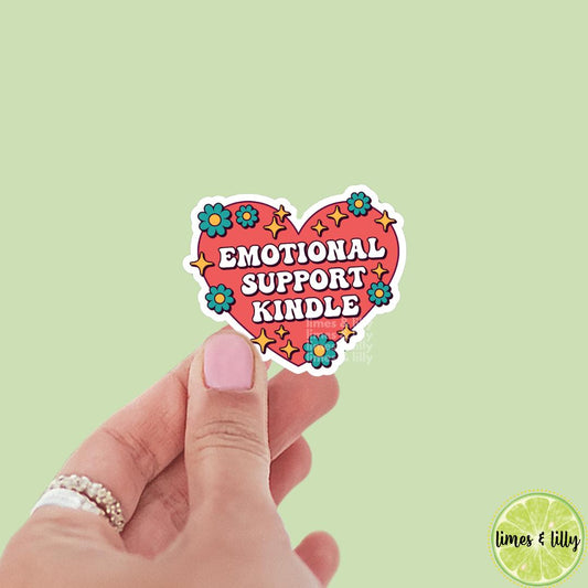 Emotional Support Kindle Floral Heart Vinyl Sticker | Bookish Stickers | Kindle Stickers | Trendy Stickers | Cute Stickers