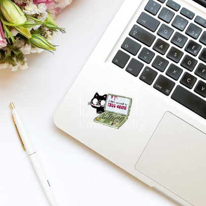 I Fall Asleep to True Crime Cat Laptop Vinyl Sticker | Kindle Stickers | Bookish Stickers | Water Bottle Stickers