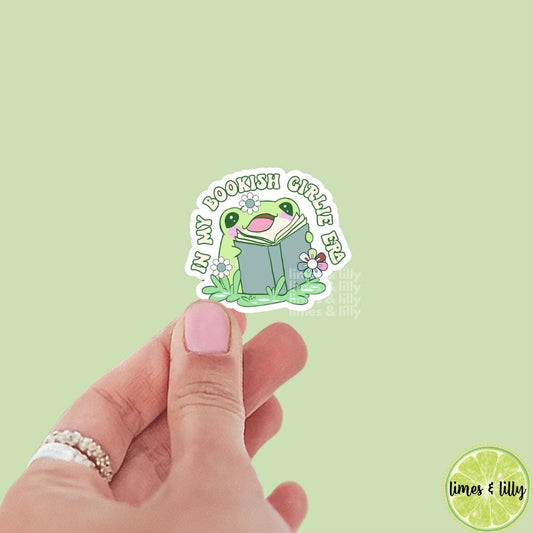 In My Bookish Girlie Era Cute Frog Reading Vinyl Sticker | Kindle Stickers | Book Club | Bookish Stickers | Funny | Die Cut