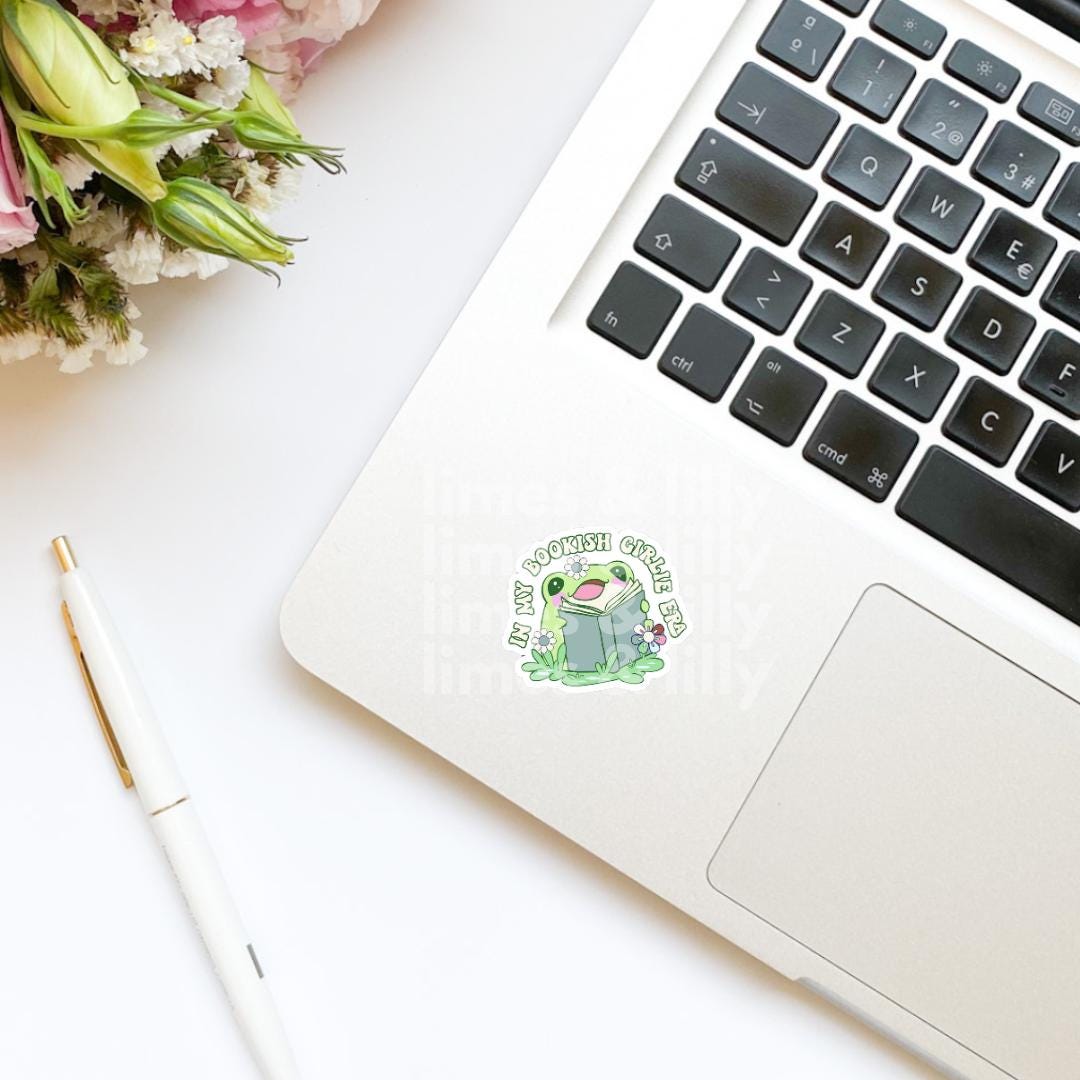 In My Bookish Girlie Era Cute Frog Reading Vinyl Sticker | Kindle Stickers | Book Club | Bookish Stickers | Funny | Die Cut