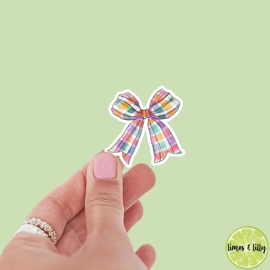 Coquette Pretty Colorful Plaid Bow Vinyl Sticker | Girly Sticker | Kindle Stickers | Cute Stickers | Laptop | Water Bottle Sticker