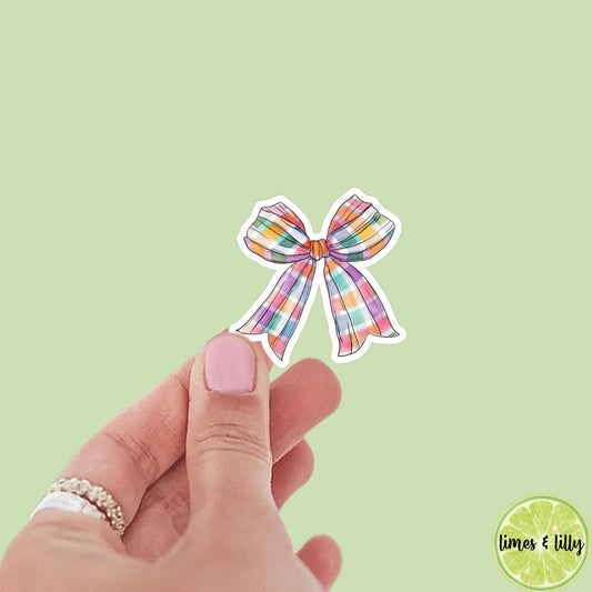 Coquette Pretty Colorful Plaid Bow Vinyl Sticker | Girly Sticker | Kindle Stickers | Cute Stickers | Laptop | Water Bottle Sticker