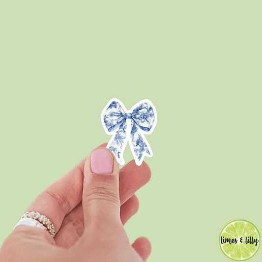 Coquette Toile Chinoiserie Floral Bow Vinyl Sticker | Girly Sticker | Kindle Stickers | Cute Stickers | Laptop | Water Bottle Sticker