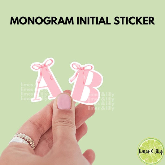Custom Monogram Initial Letter Coquette Pink Bow Vinyl Sticker | Girly Sticker | Kindle Stickers | Cute Stickers | Water Bottle Sticker |