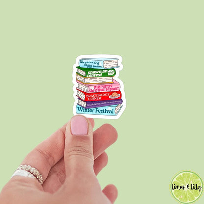 Gilmore Girls Sticker | Stars Hollow Winter Christmas Book Stack Sticker | TV Show Inspired | Kindle Stickers | Bookish Stickers | Mood