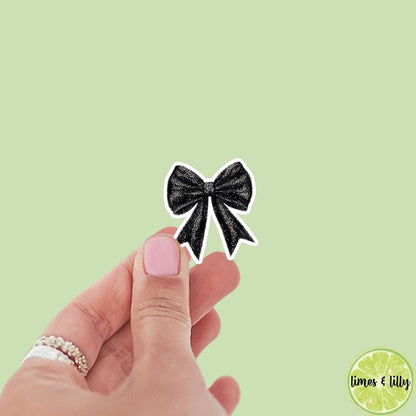 Coquette Black Glitter Bow Sticker | Girly Stickers | Cute Stickers | Kindle Stickers | Vinyl Sticker | Water Bottle Sticker