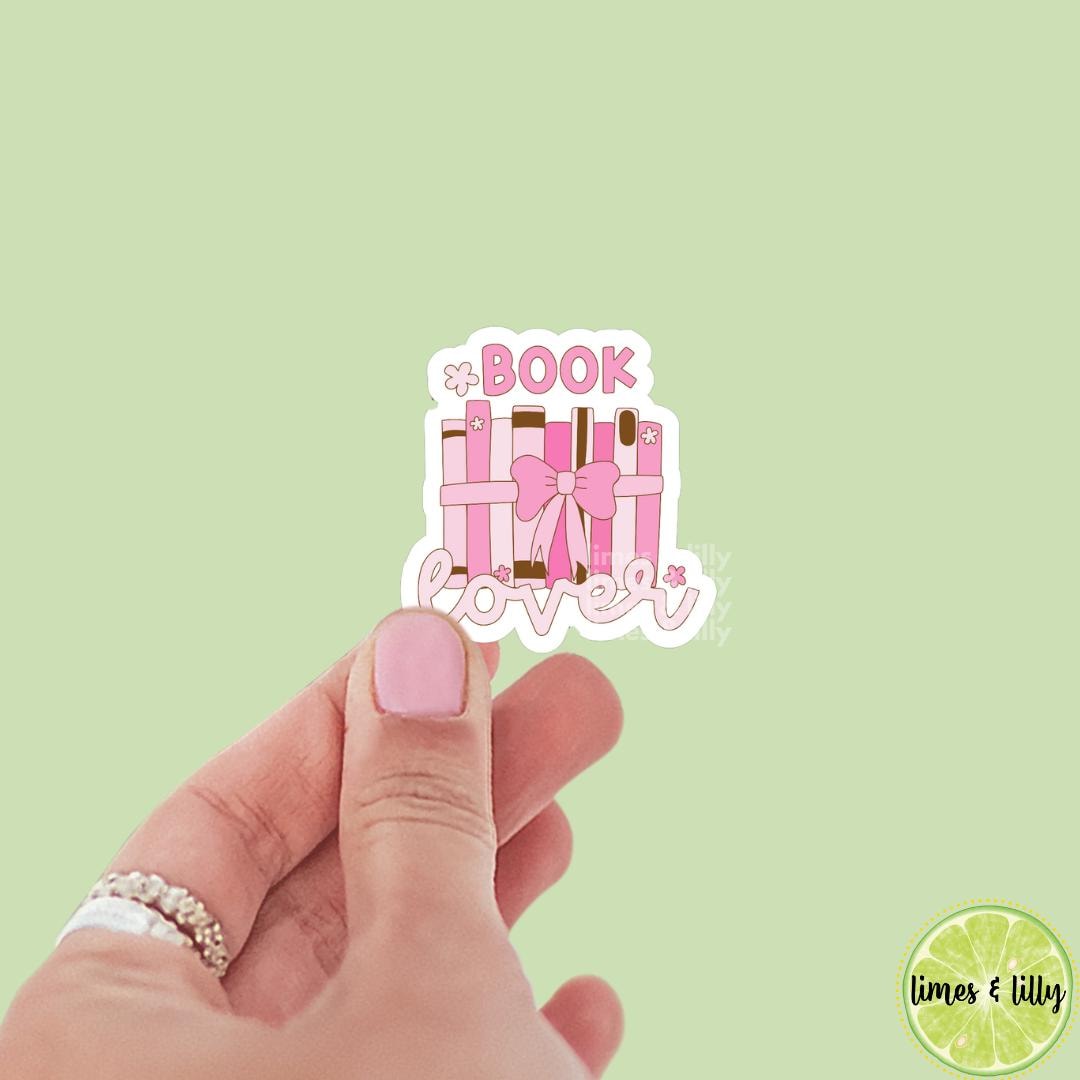 Book Lover Coquette Bow Book Stack Pink Vinyl Sticker, bookish stickers, book stickers, kindle stickers, booktok,