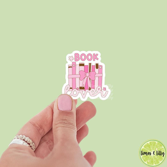 Book Lover Coquette Bow Book Stack Pink Vinyl Sticker, bookish stickers, book stickers, kindle stickers, booktok,