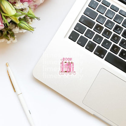 Book Lover Coquette Bow Book Stack Pink Vinyl Sticker, bookish stickers, book stickers, kindle stickers, booktok,