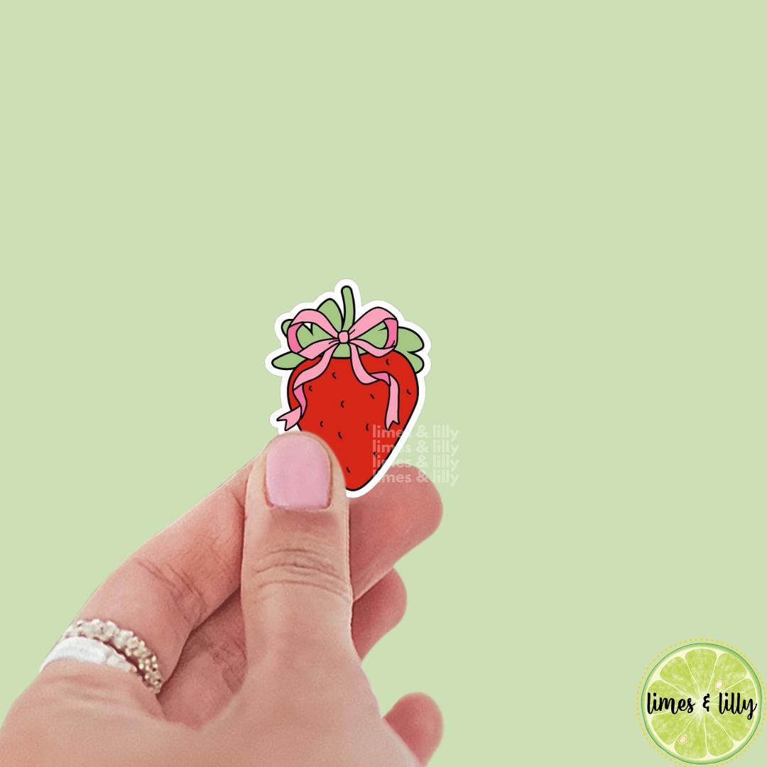 Coquette Pink Bow on Strawberry Sticker | Valentine’s Day Sticker | Valentine Sticker | Kindle Stickers | Vinyl Sticker | Laptop |