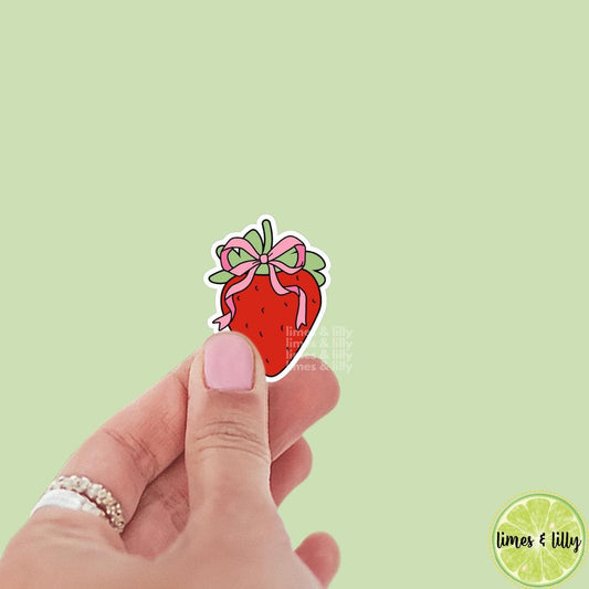 Coquette Pink Bow on Strawberry Sticker | Valentine’s Day Sticker | Valentine Sticker | Kindle Stickers | Vinyl Sticker | Laptop |