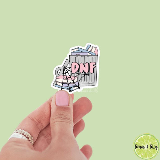 DNF Did Not Finish Book Trash Can Book Stack Cobwebs Vinyl Sticker | Kindle Stickers | Bookish Stickers |