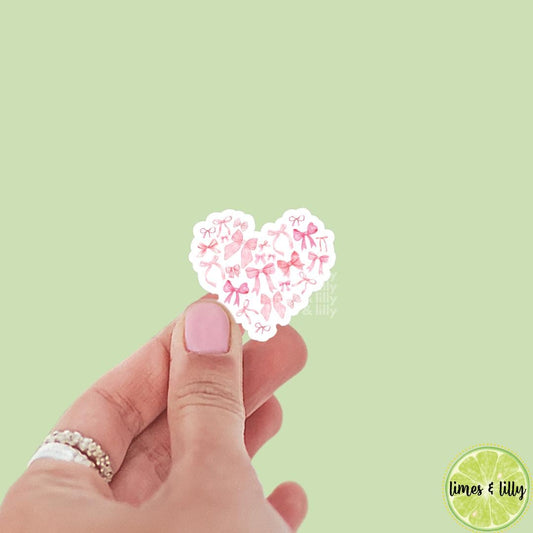 Coquette Pink Bows Heart Vinyl Sticker | Valentine’s Day Sticker | Valentine Sticker | Kindle Stickers | Girly Stickers