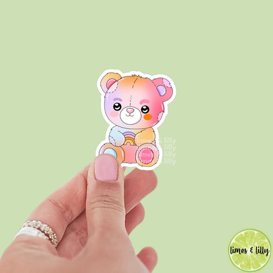 Cute Rainbow Teddy Bear Vinyl Sticker | Book Sticker | Girly | Bookish Stickers | Kindle Stickers | Funny | Cute Stickers