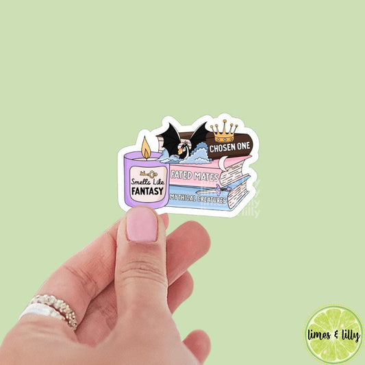 Smells Like Fantasy Candle Book Stack Vinyl Sticker | Water Bottle Sticker | Bookish Stickers | Kindle Stickers | Book Lover | Romantasy