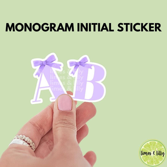 Custom Monogram Initial Letter Coquette Purple Bow Vinyl Sticker | Girly Sticker | Kindle Stickers | Cute Stickers | Water Bottle Sticker |