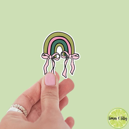Green Rainbow Coquette Pink Bows Lucky Vinyl Sticker | St. Patrick’s Day Sticker | Irish Sticker | Kindle Stickers | Laptop |