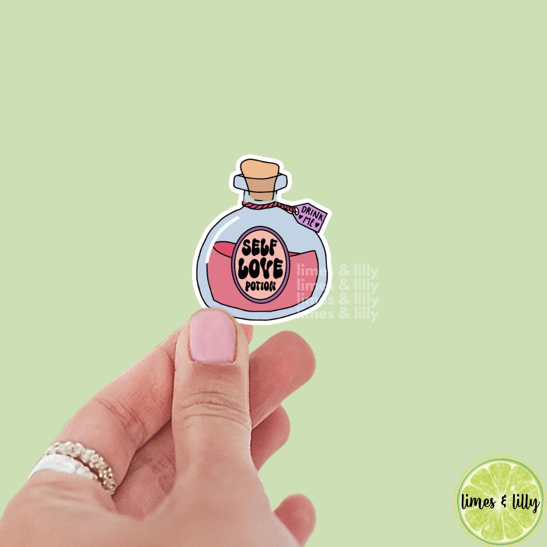 Self Love Potion Drink Me Vinyl Sticker | kindle stickers, laptop, bookish stickers, water bottle, mental health, self love