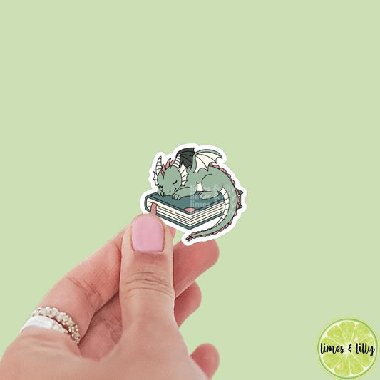 Cute Green Book Dragon Sleeping on Books Sticker | Book Inspired | Bookish Stickers | Kindle | Decal | Romantasy Book Merch