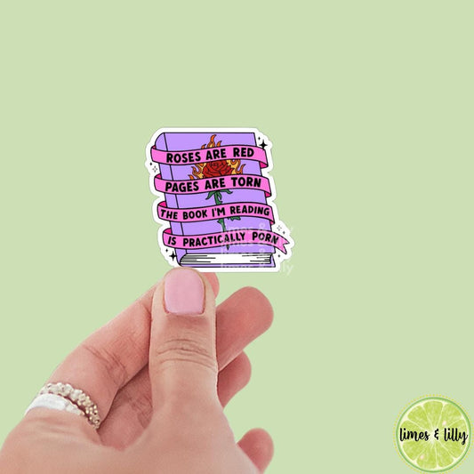 Roses are Red, Pages are Torn, The Book I’m Reading is Practically Porn Vinyl Sticker | Kindle Stickers | Bookish Stickers | Smutty Stickers