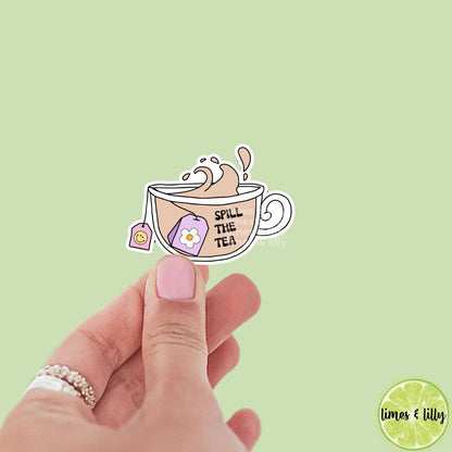 Spill the Tea Vinyl Sticker | Book Sticker | Girly | Water Bottle Sticker | Bookish Stickers | Kindle Stickers | Book Lover | Retro