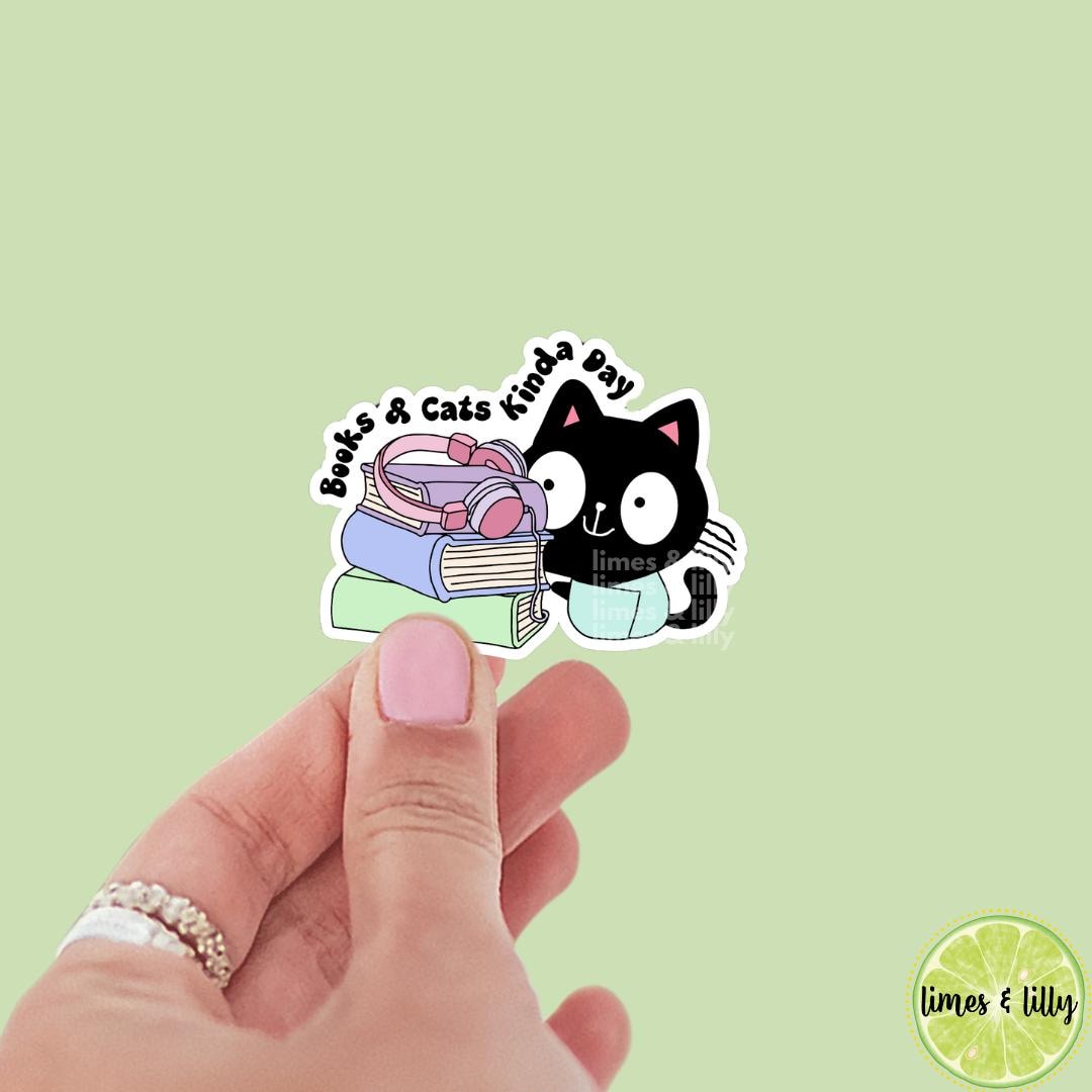 Books and Cats Kinda Day Book Stack Vinyl Sticker | Kindle Stickers | Bookish Stickers | Mood Reader