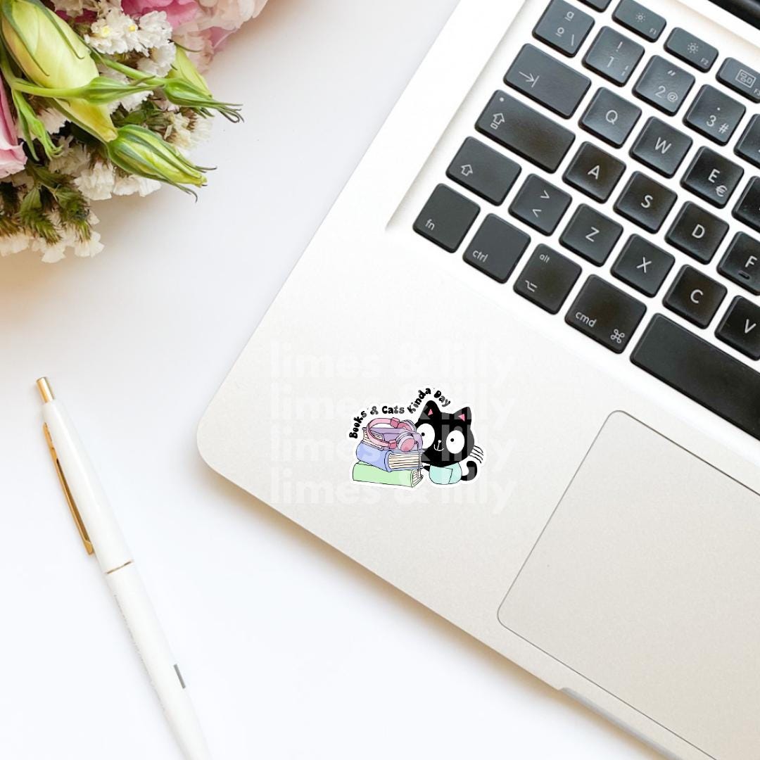 Books and Cats Kinda Day Book Stack Vinyl Sticker | Kindle Stickers | Bookish Stickers | Mood Reader