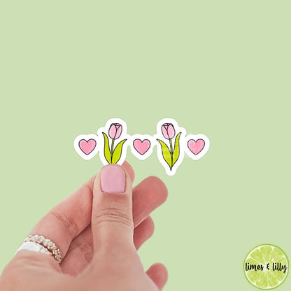 Flower Floral Tulips and Hearts Spring Summer Vinyl Sticker | Kindle Stickers | Bookish Stickers | Laptop Sticker | Girly Stickers