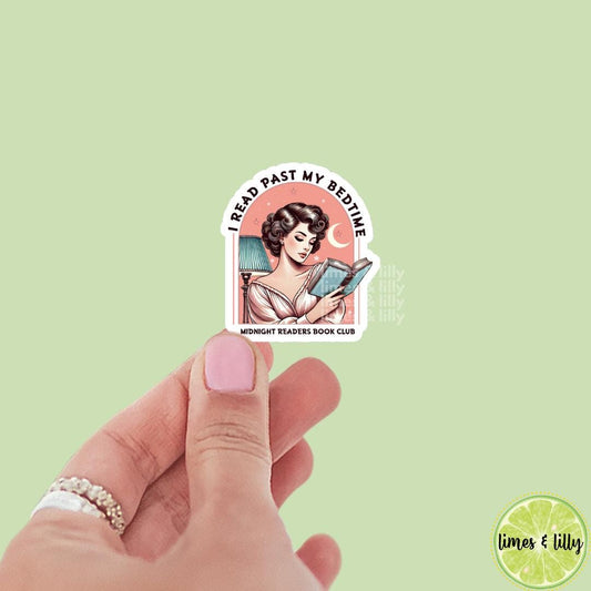 I Read Past My Bedtime Midnight Readers Book Club Vintage Woman Vinyl Sticker | Kindle Stickers | Bookish Stickers | Gift for Book Lover
