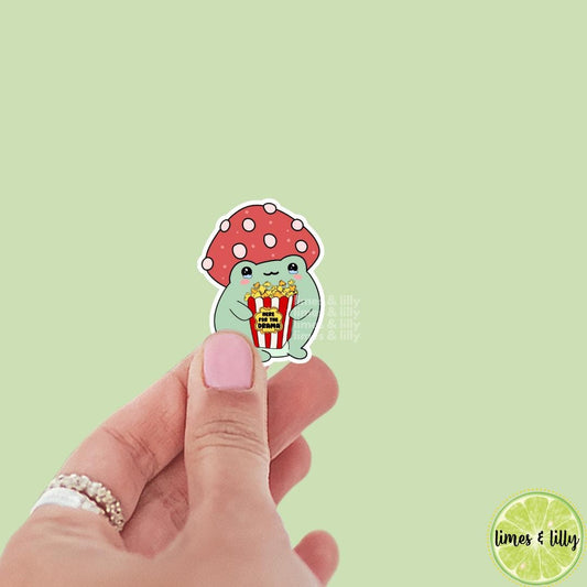 Here for the Drama Popcorn Box Toad Mushroom Vinyl Sticker | Kindle Stickers | Water Bottle Sticker | Funny Sticker | Trendy Sticker