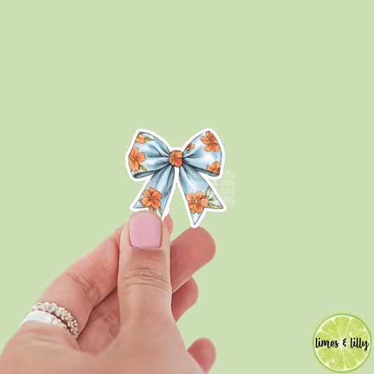 Coquette Spring Flowers Floral Print Bow Vinyl Sticker | Girly Sticker | Kindle Stickers | Cute Stickers | Water Bottle Sticker