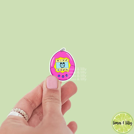 Pink Electronic Pet Keychain Vinyl Sticker, Y2K Stickers, Millenials, Trendy Stickers, water bottle sticker, kindle stickers