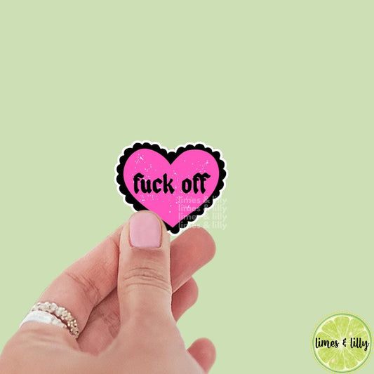 Fuck Off Scallop Pink and Black Heart Sticker | Kindle Stickers | Bookish Stickers | Water Bottle Sticker | Funny Sticker | Snarky Stickers