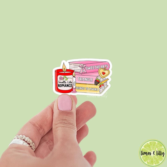 Smells Like Romance Candle Book Stack Vinyl Sticker | Girly | Water Bottle Sticker | Bookish Stickers | Kindle Stickers | Book Lover